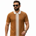 ELLS CART ARTICLE # 3301 Camel Zipper Striped Polo Shirt
